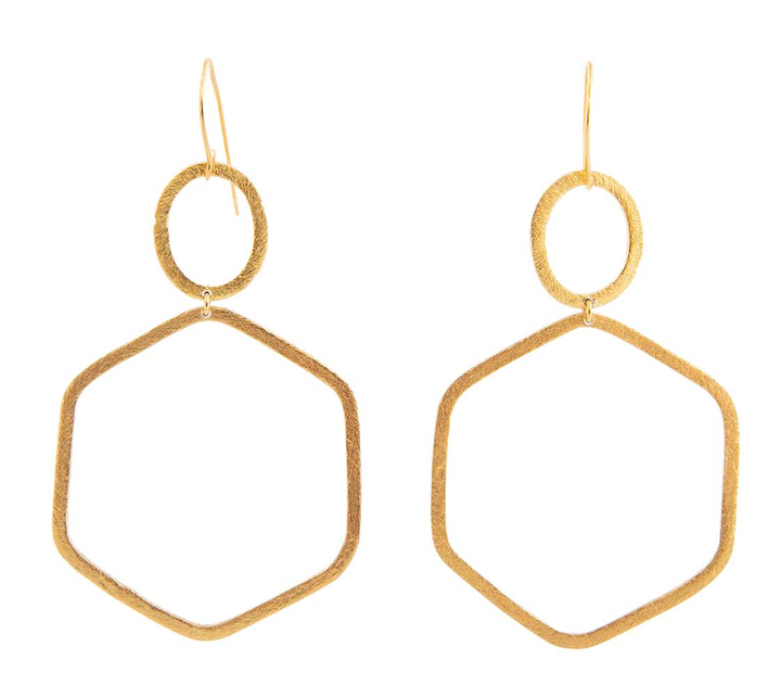 Goudkleurige oorbellen met ronde en zeshoek Octa Laurence Delvallez