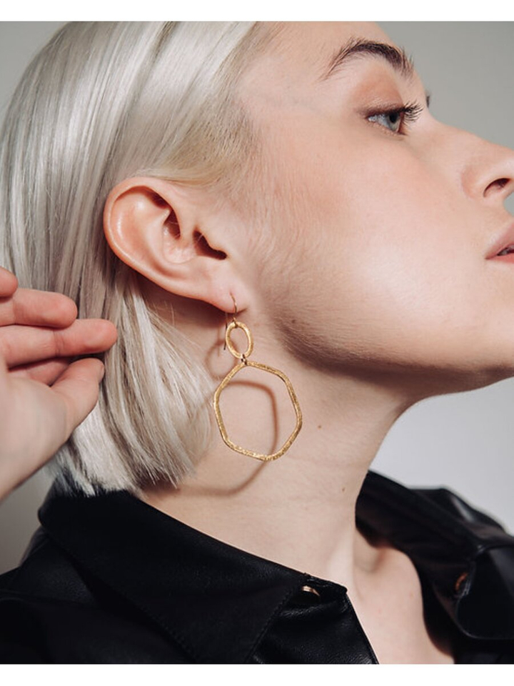 Goudkleurige oorbellen met ronde en zeshoek Octa Laurence Delvallez