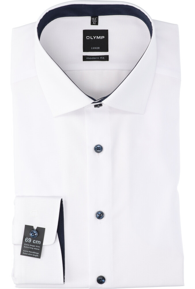 Wit katoenen hemd regular fit met blauwe knopen met extra lange mouwen Olymp