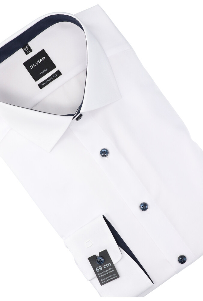 Wit katoenen hemd regular fit met blauwe knopen met extra lange mouwen Olymp
