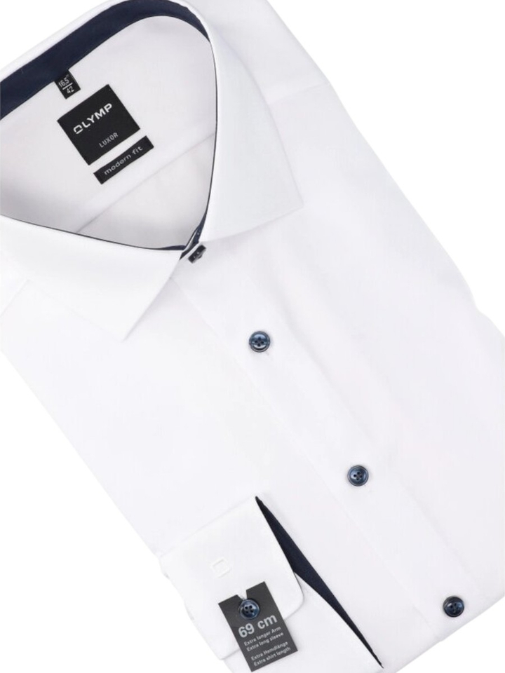 Wit katoenen hemd regular fit met blauwe knopen met extra lange mouwen Olymp