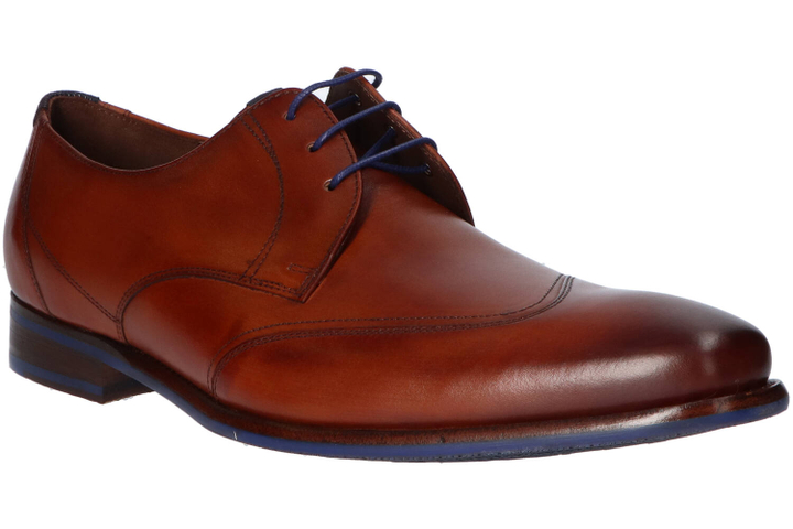 Bruine geklede schoen met blauwe veters Floris Van Bommel