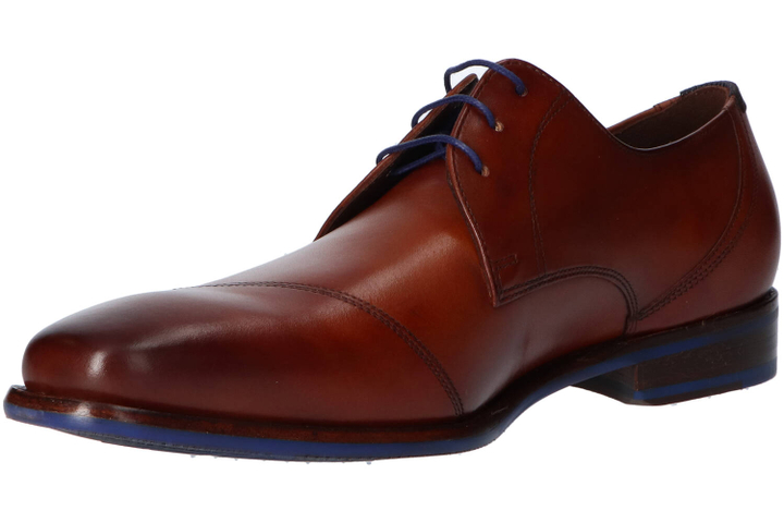 Bruine geklede schoen met blauwe veters Floris Van Bommel