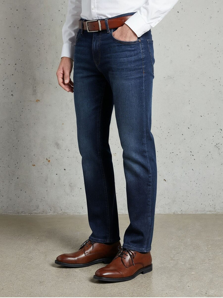 Bruine geklede schoen met blauwe veters Floris Van Bommel