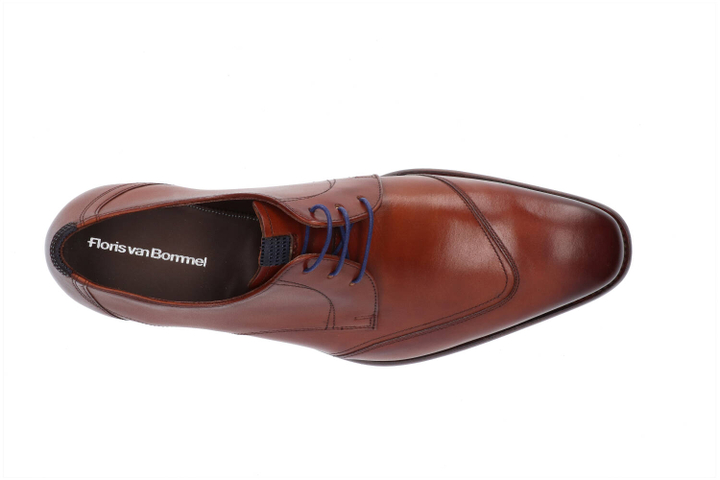 Bruine geklede schoen met blauwe veters Floris Van Bommel
