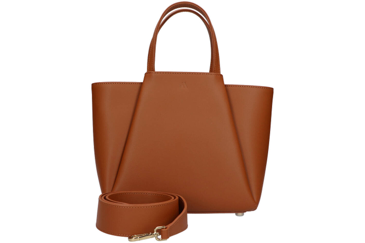 Cognac lederen handtas met riem Kaai