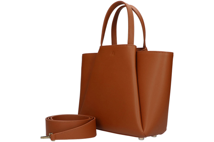 Cognac lederen handtas met riem Kaai