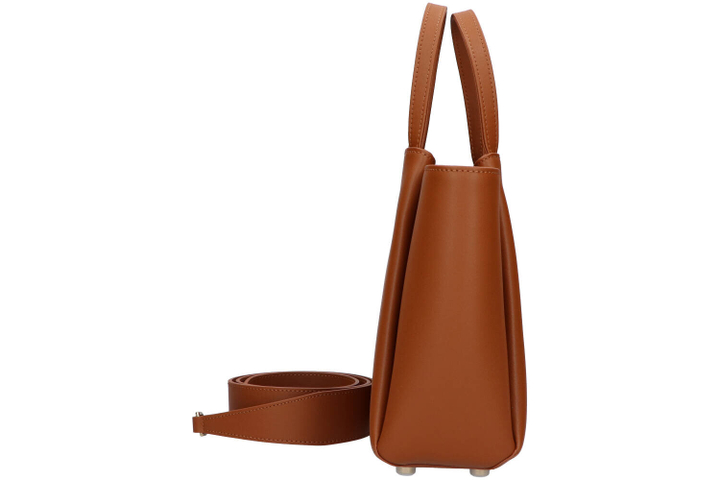 Cognac lederen handtas met riem Kaai