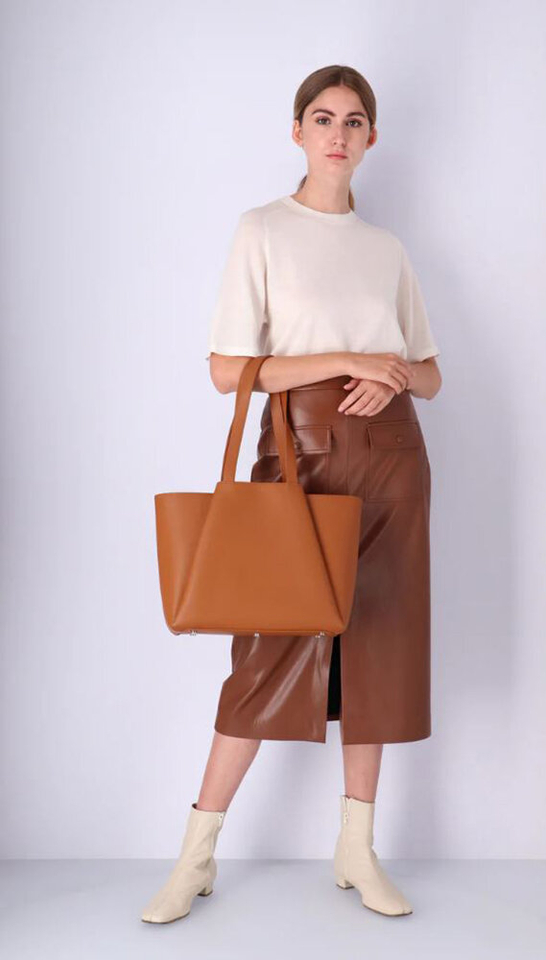 Cognackleurige shopper MIDI PYRAMID KAAI