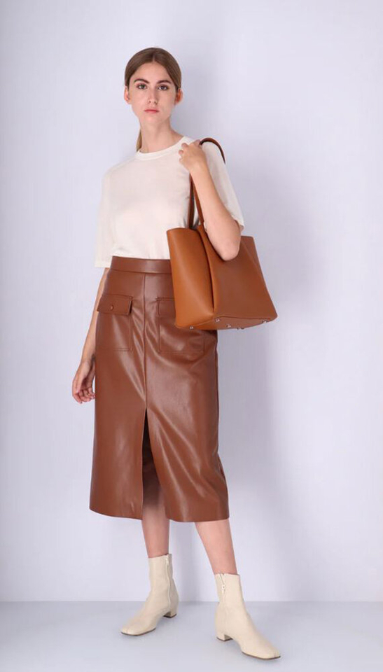 Cognackleurige shopper MIDI PYRAMID KAAI