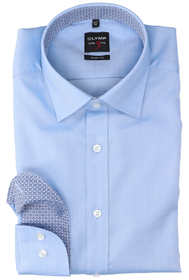 Lichtblauw katoenen hemd slim fit met lange mouwen Olymp