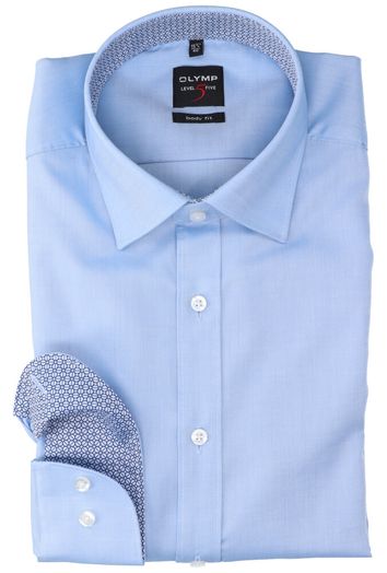 Lichtblauw katoenen hemd slim fit met lange mouwen Olymp