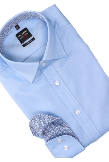 Lichtblauw katoenen hemd slim fit met lange mouwen Olymp
