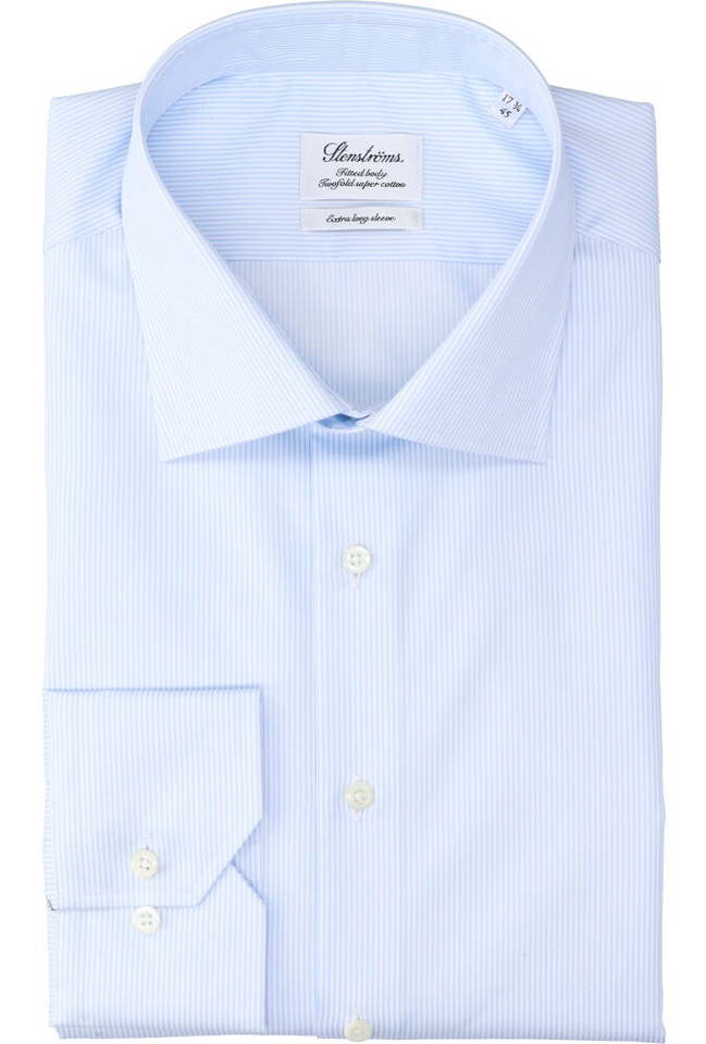 Wit en blauw gestreept katoenen gekleed hemd regular fit met extra lange mouwen Stenströms