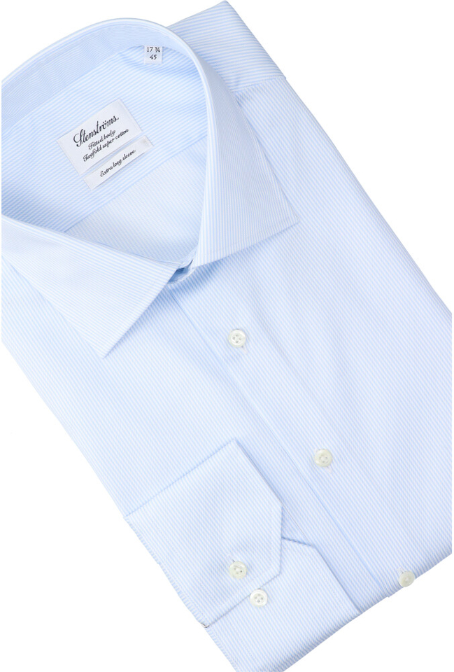 Wit en blauw gestreept katoenen gekleed hemd regular fit met extra lange mouwen Stenströms