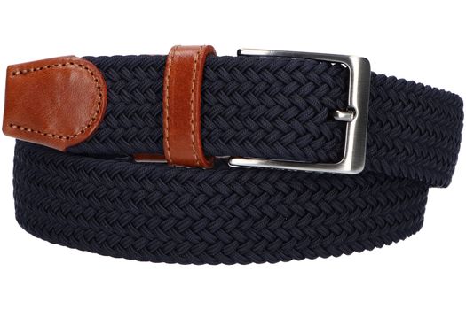Donkerblauwe geweven riem met cognac detail Walker Webbing Belt Les Deux