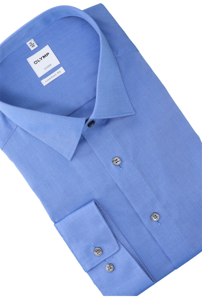 Blauw katoenen hemd comfort fit met lange mouwen Olymp 