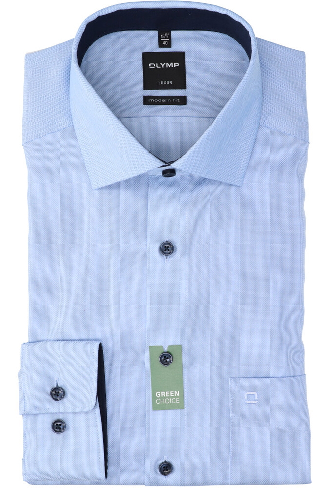 Blauw katoenen hemd regular fit met lange mouwen en lichte spikkels Olymp 