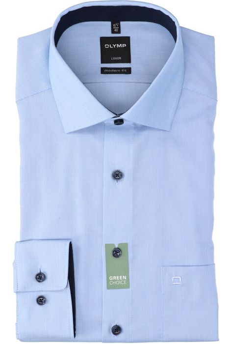 Blauw katoenen hemd regular fit met lange mouwen en lichte spikkels Olymp