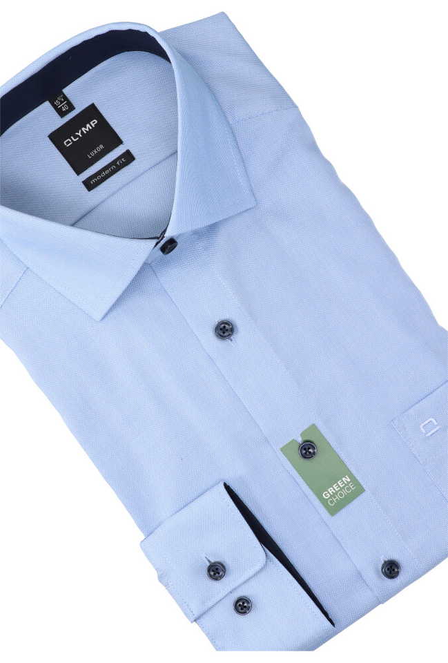 Blauw katoenen hemd regular fit met lange mouwen en lichte spikkels Olymp 