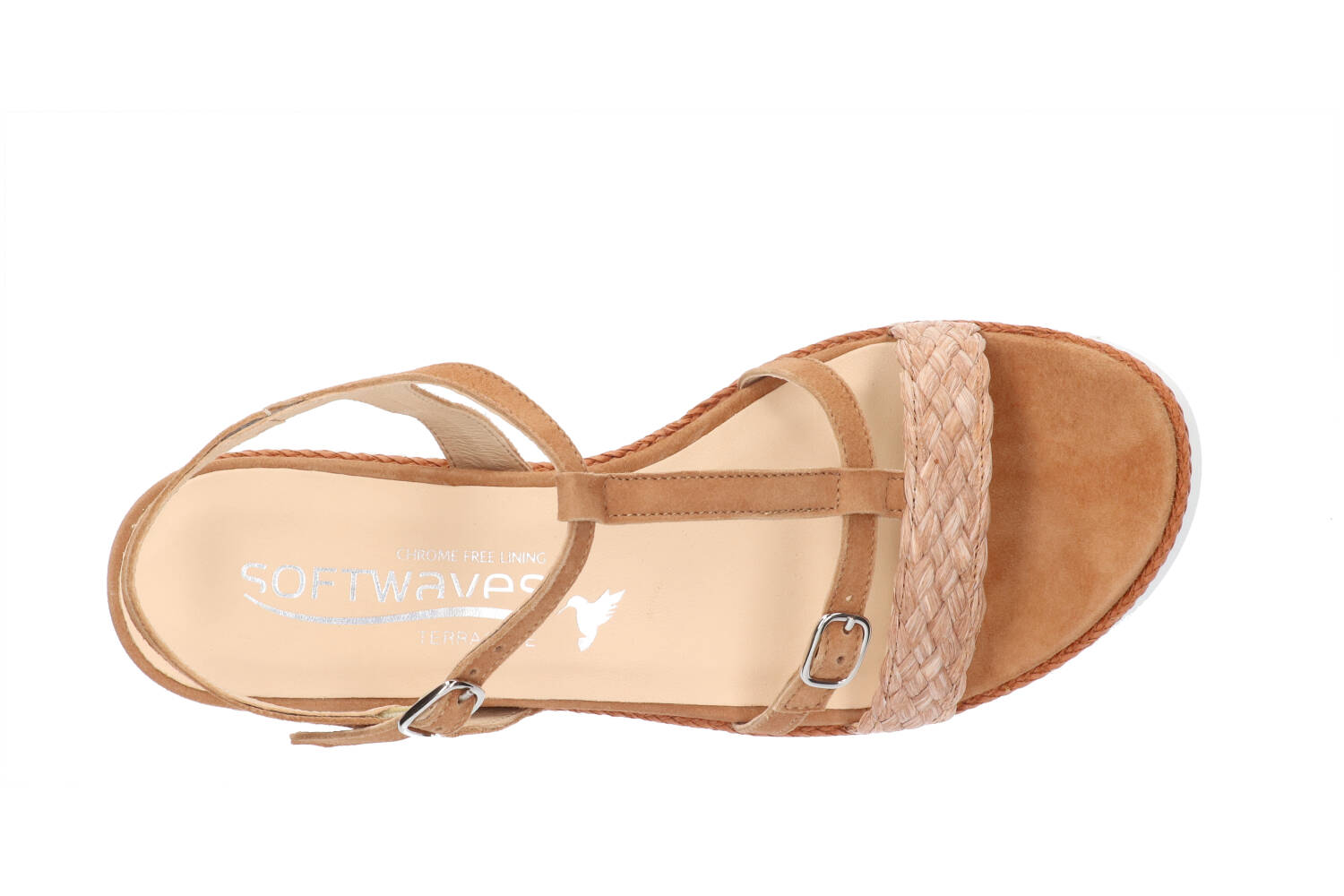 Cognac kleurige sandalen met witte zool Softwaves