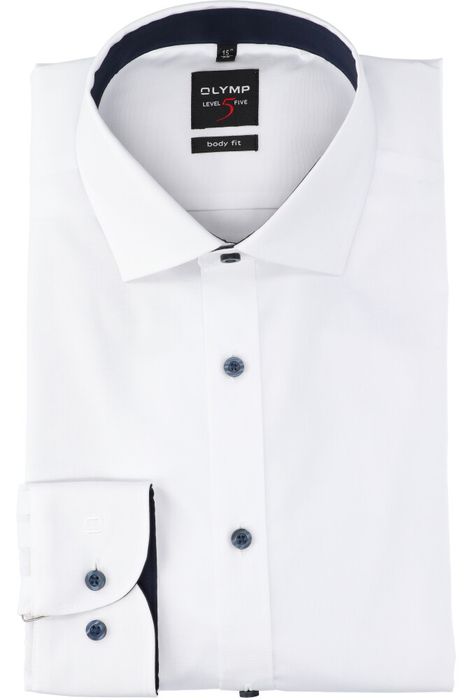 Wit katoenen gekleed hemd slim fit met lange mouwen en blauwe knopen Olymp