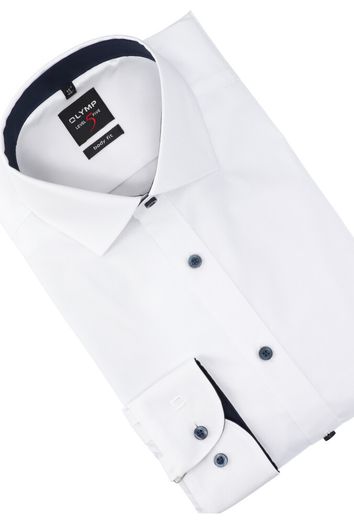 Wit katoenen gekleed hemd slim fit met lange mouwen en blauwe knopen Olymp