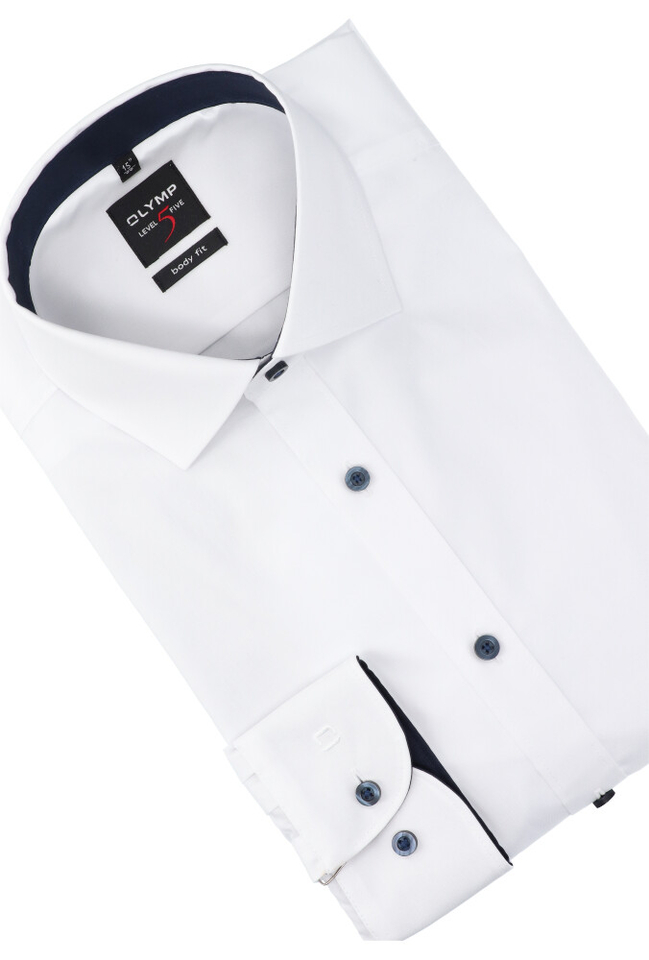 Wit katoenen gekleed hemd slim fit met lange mouwen en blauwe knopen Olymp