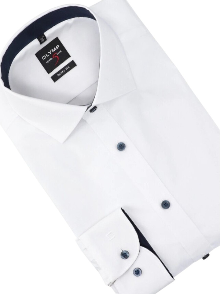 Wit katoenen gekleed hemd slim fit met lange mouwen en blauwe knopen Olymp
