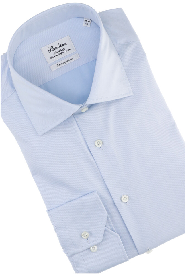 Blauw katoenen gekleed hemd met extra lange mouwen Stenströms