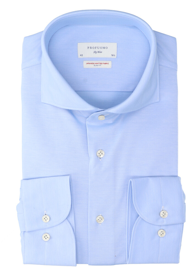 Blauw katoenen gekleed hemd slim fit met lange mouwen Profuomo