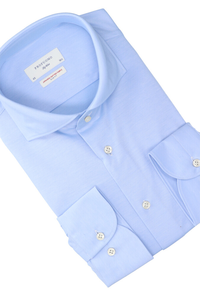 Blauw katoenen gekleed hemd slim fit met lange mouwen Profuomo