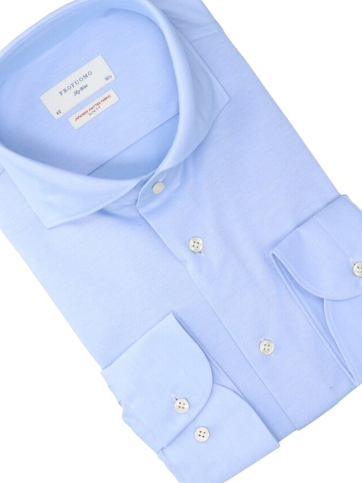 Blauw katoenen gekleed hemd slim fit met lange mouwen Profuomo
