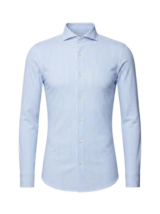 Wit en blauw gestreept gekleed hemd slim fit met lange mouwen Profuomo