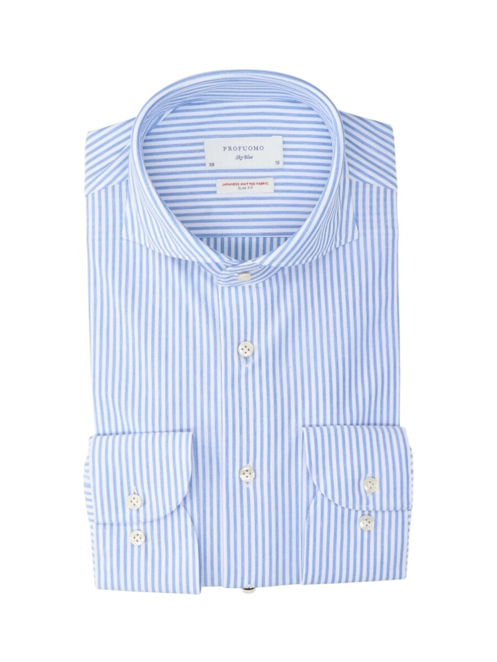 Wit en blauw gestreept gekleed hemd slim fit met lange mouwen Profuomo 