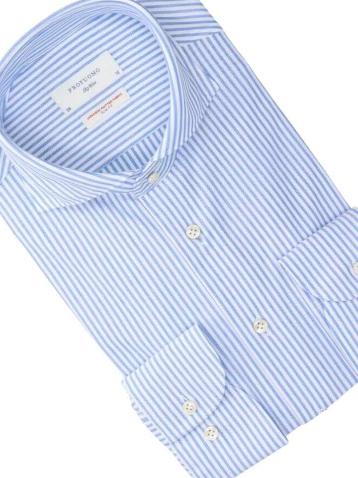 Wit en blauw gestreept gekleed hemd slim fit met lange mouwen Profuomo 