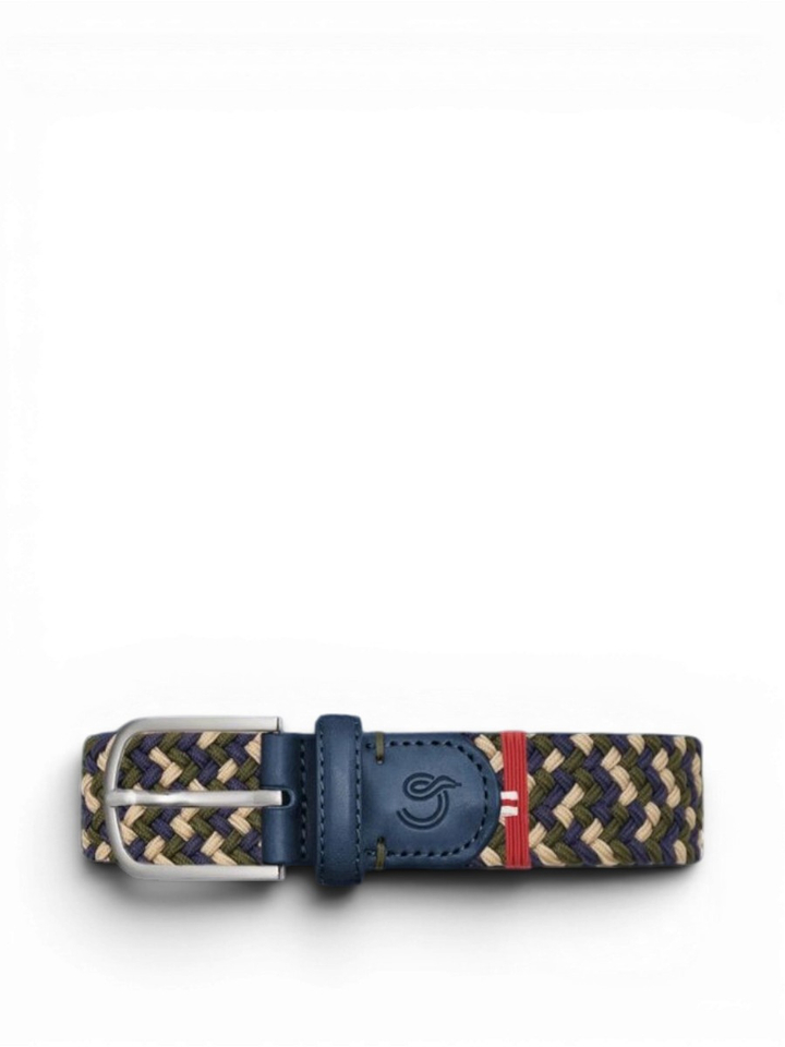 Mix van kleuren blauw, groen en beige riem met zilverkleurige gesp Biarritz La Boucle