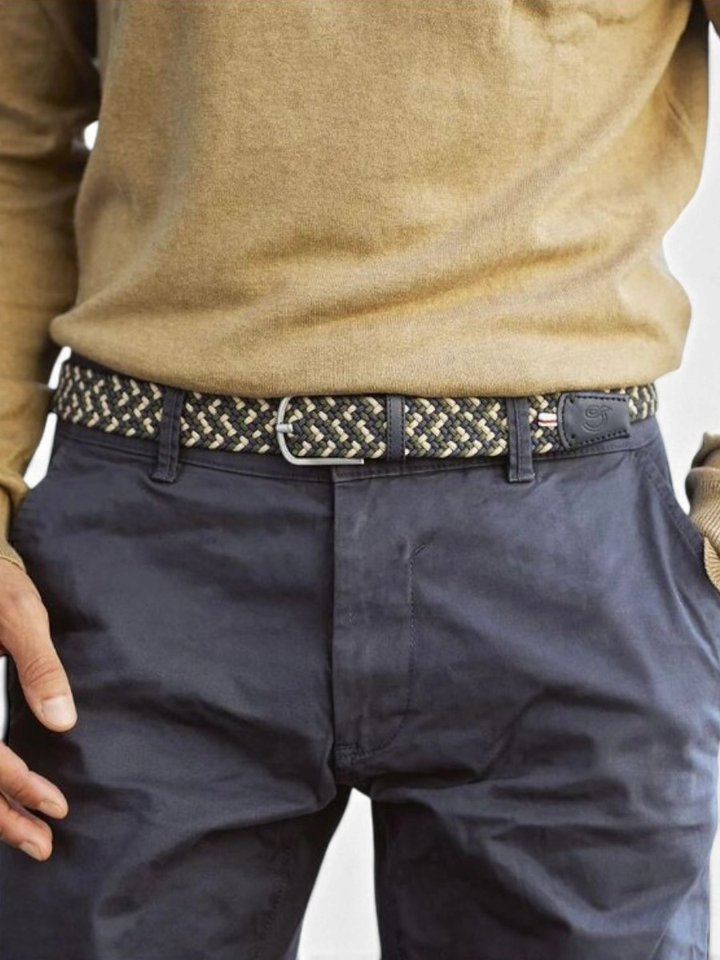Mix van kleuren blauw, groen en beige riem met zilverkleurige gesp Biarritz La Boucle