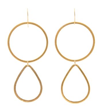 Goudkleurige oorbellen met cirkel en druppelvormige hanger Laurence Delvallez