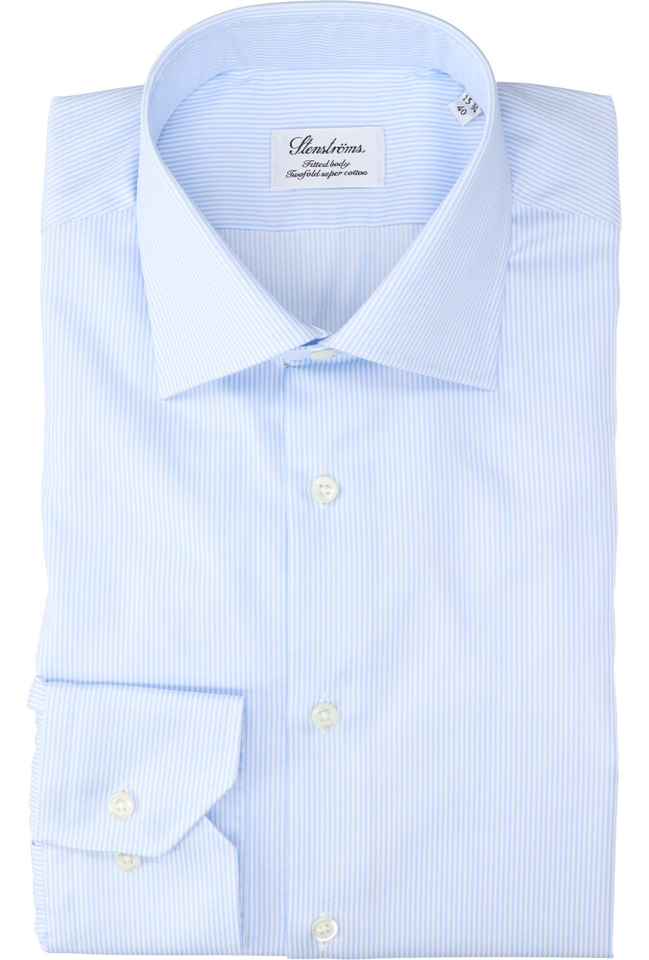 Wit blauw katoenen hemd regular fit met lange mouwen en krijtstreep Stenströms 
