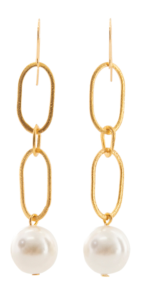 Gouden 3 delig parel oorbel Laurence Delvallez