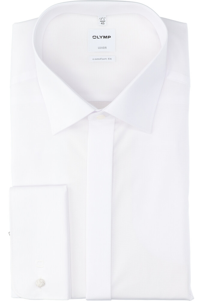 Wit katoenen gekleed smokinghemd comfort fit met lange mouwen Olymp