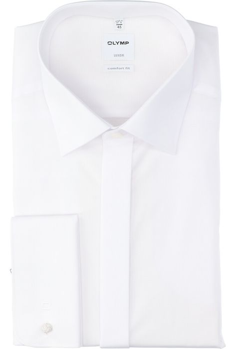 Wit katoenen gekleed smokinghemd comfort fit met lange mouwen Olymp