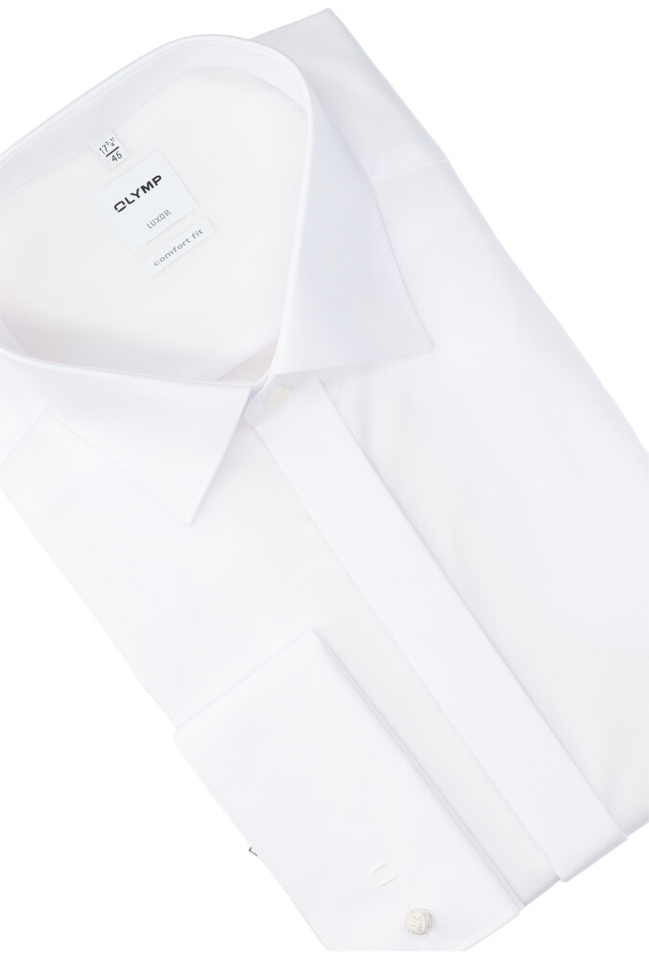 Wit katoenen gekleed smokinghemd comfort fit met lange mouwen Olymp