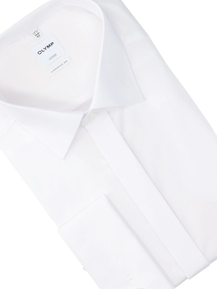 Wit katoenen gekleed smokinghemd comfort fit met lange mouwen Olymp 
