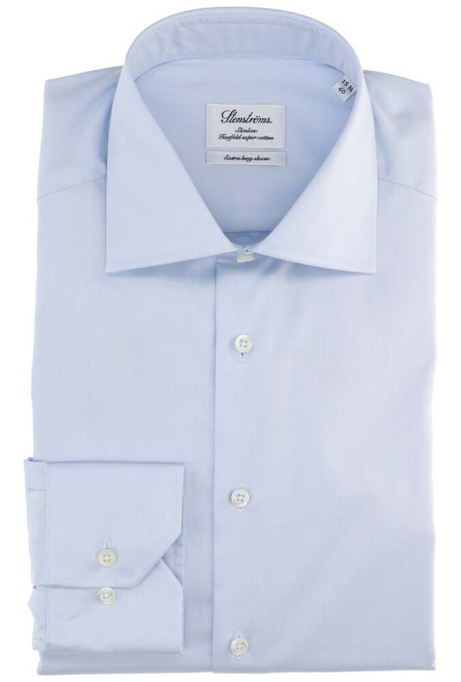 Blauw katoenen hemd slim fit met extra lange mouwen Stenstroms