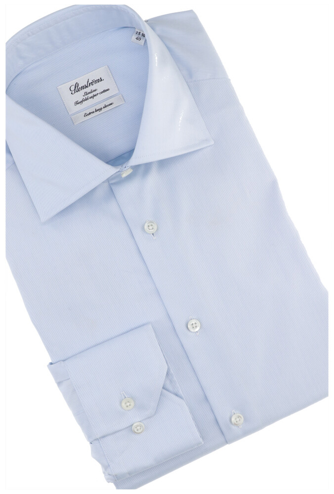 Blauw katoenen hemd slim fit met extra lange mouwen Stenstroms