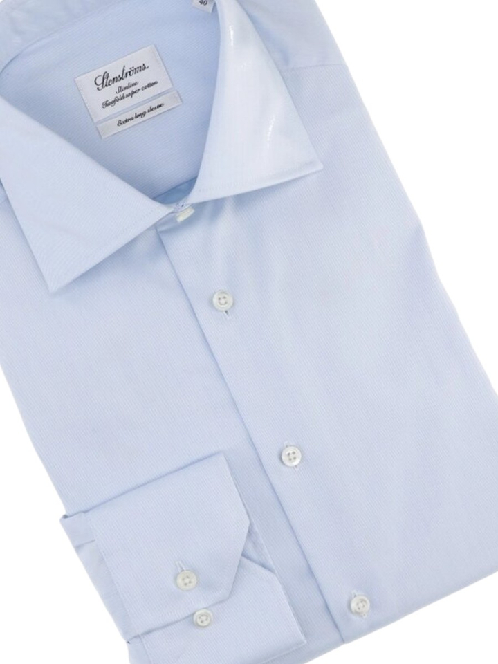 Blauw katoenen hemd slim fit met extra lange mouwen Stenstroms