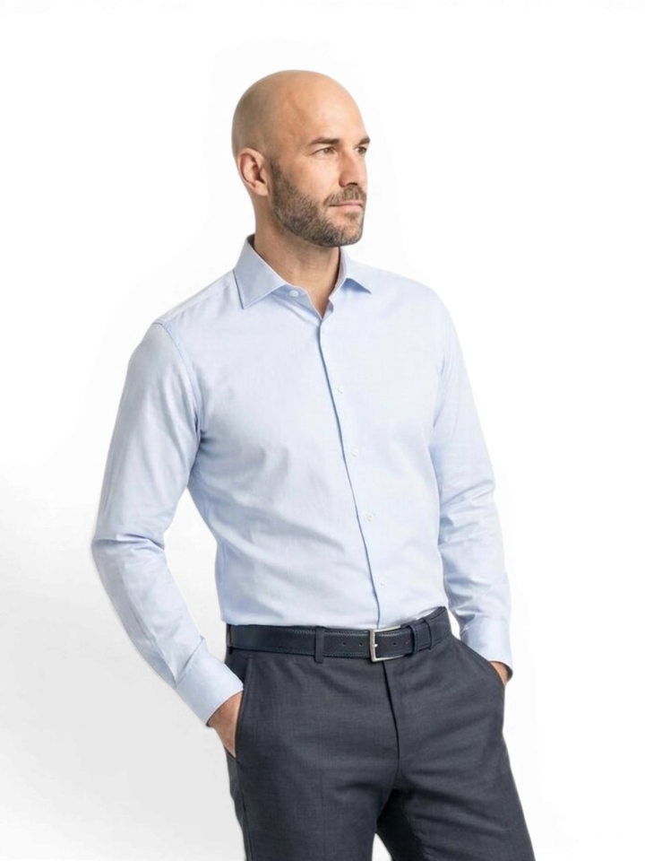 Blauw katoenen hemd slim fit met extra lange mouwen Stenstroms