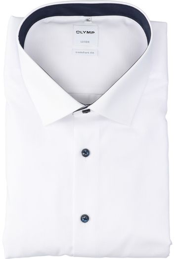 Wit katoenen gekleed hemd comfort fit met lange mouwen en blauwe knopen Olymp